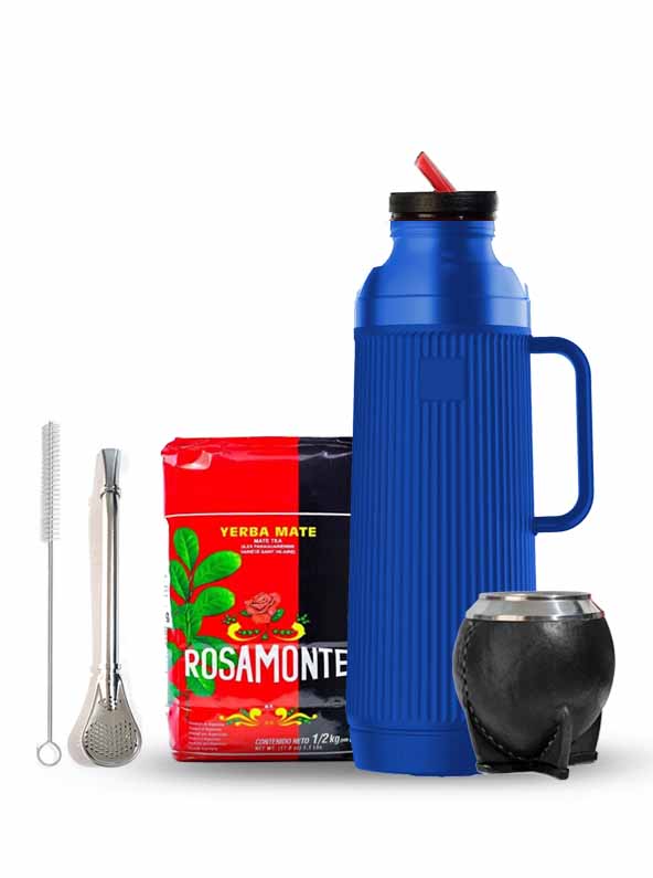 kit para yerba mate torpedo negro termo pico cebador azul