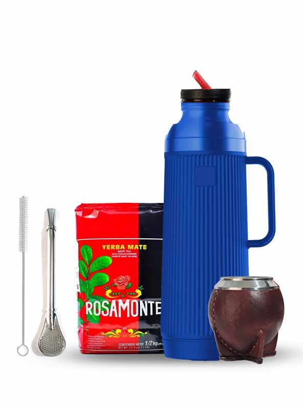 kit para yerba mate torpedo termo pico cebador azul