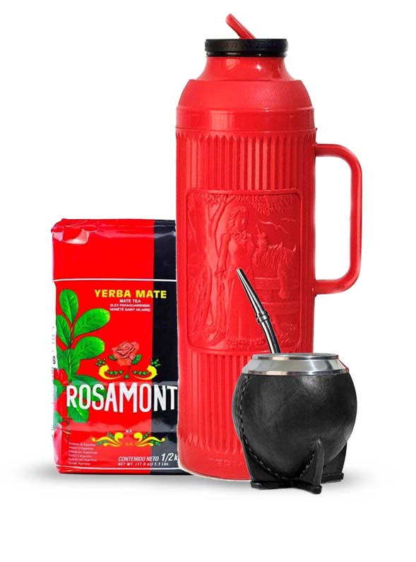 kit termo termolar chimarrita rojo con mate torpedo uruguayo negro-matekaa3